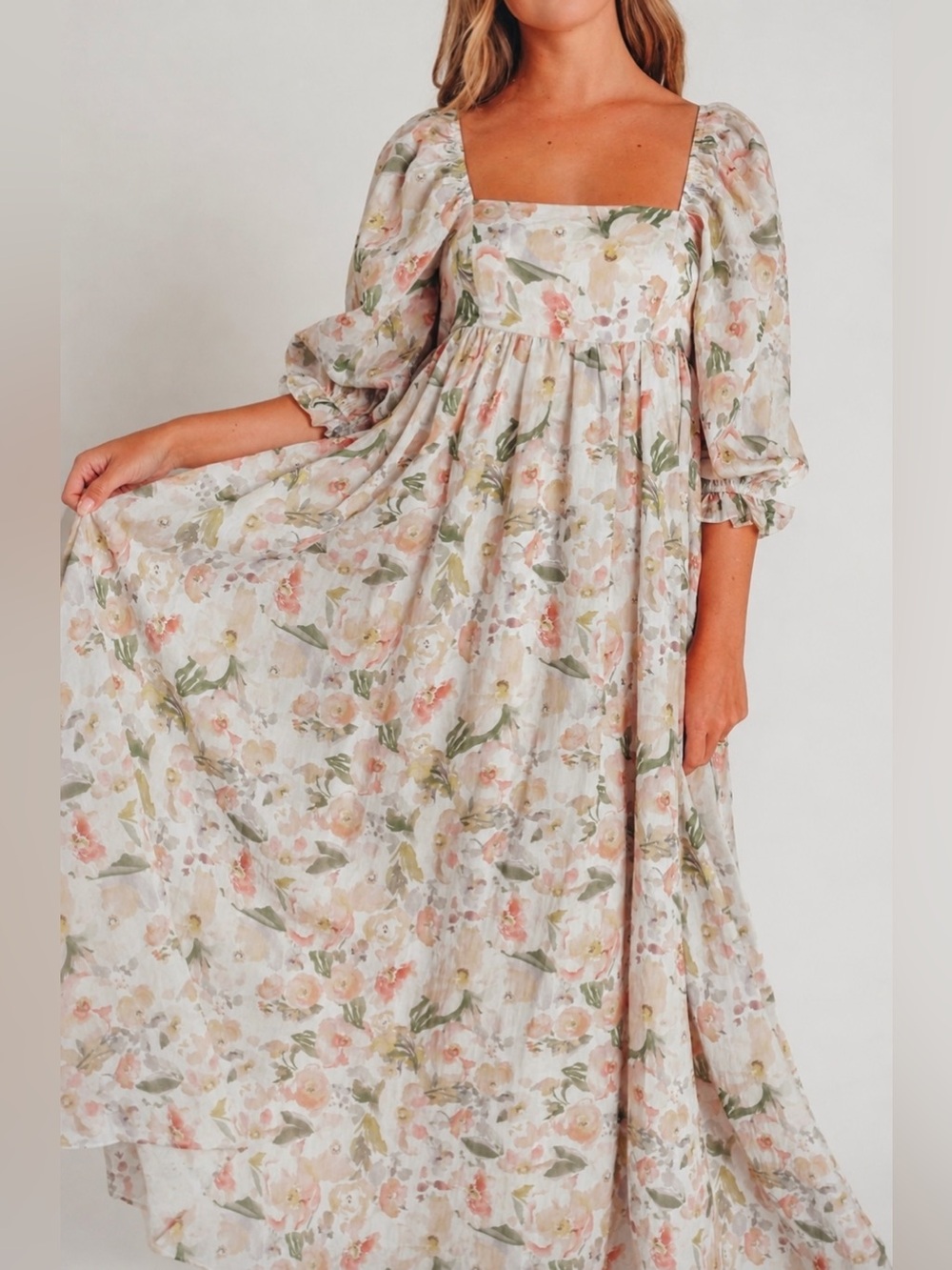 New!‎ Storia MONA Maxi Dress Sz S Floral Chiffon Square Neck Maternity Dress